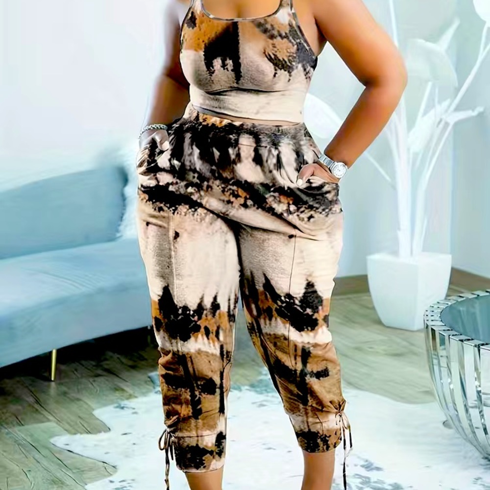 NWT Tie Dye Cropped Top & Drawstring Pants Set